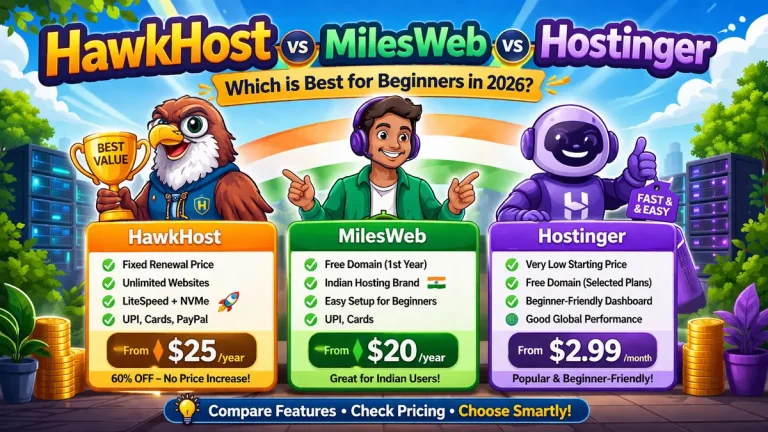 hawkhost vs milesweb vs hostinger comparison for beginners