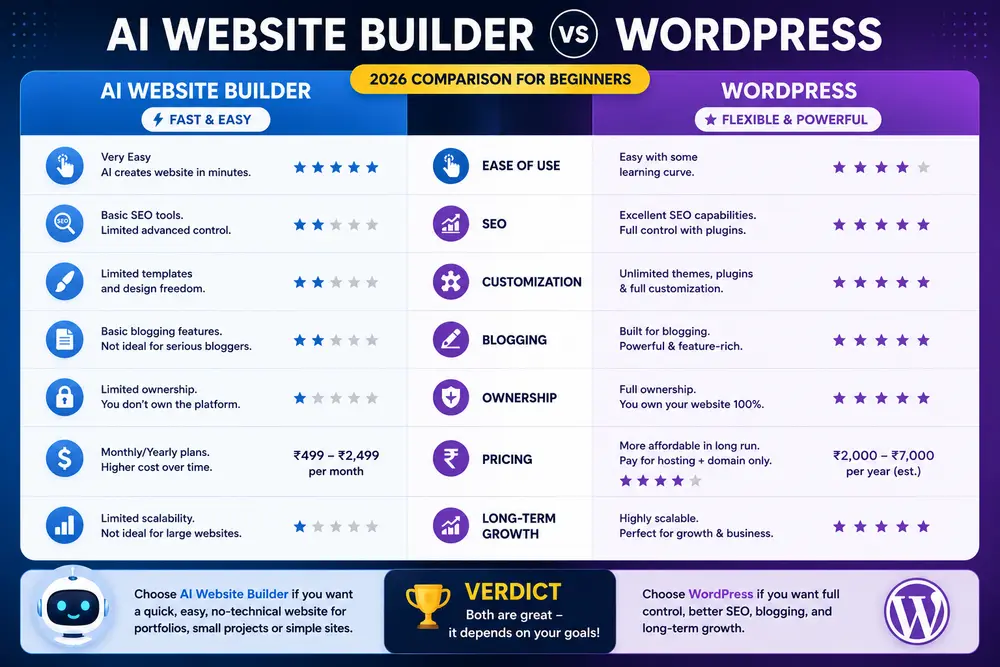 AI Website Builder vs WordPress quick comparison