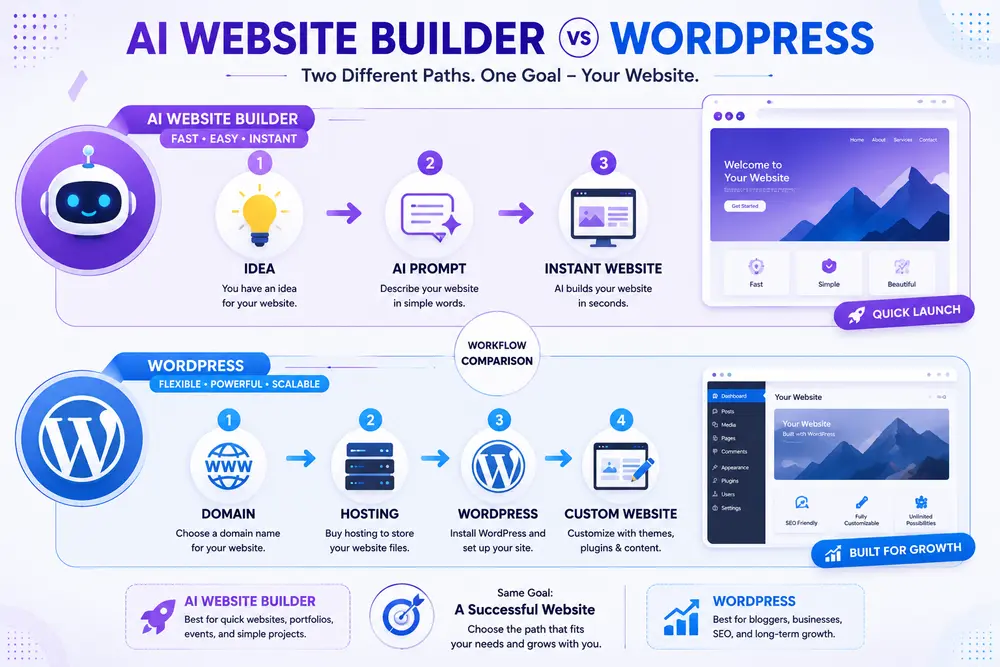 comparing AI Website Builders and WordPress.