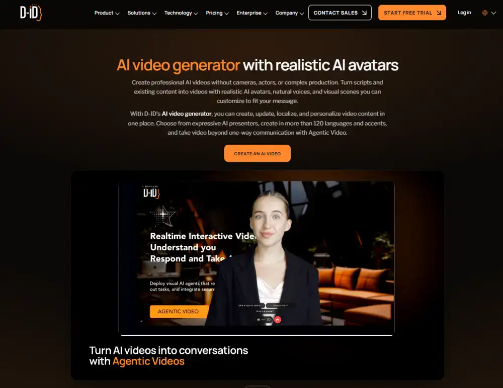 D-ID is another established name in talking-avatar generation