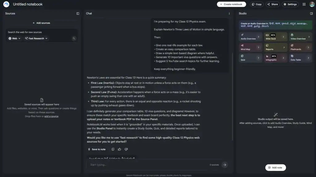 Gemini NotebookLM (Best Example for Students)